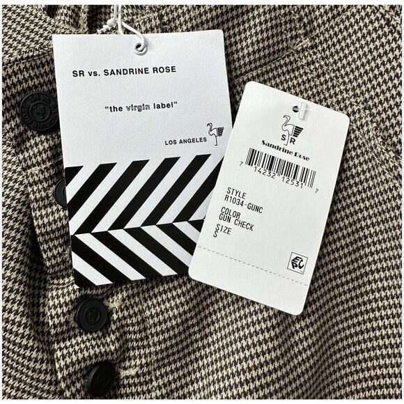 Sandrine Rose Houndstooth Straight Leg Cropped Pants Tan/Brown Women Small NWT - Picture 9 of 10